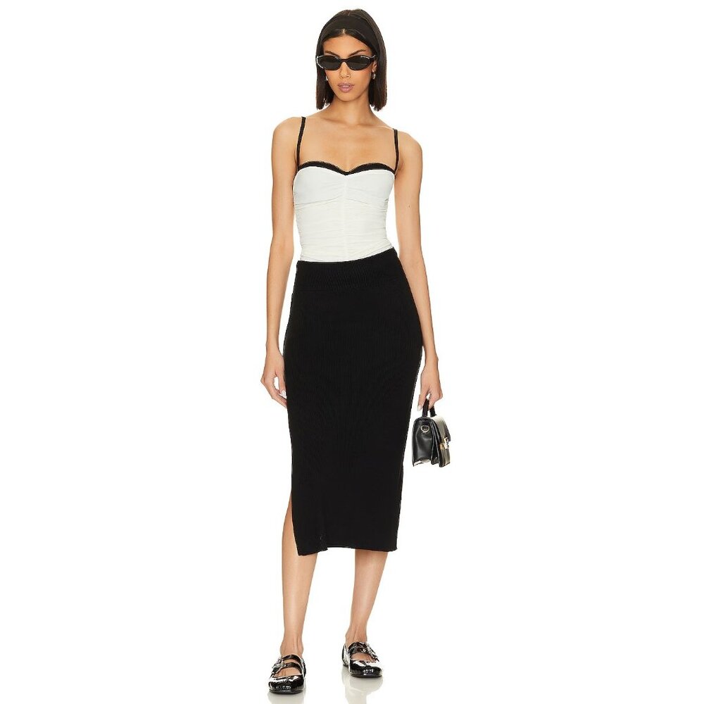 Free People Black Midi Ribbed Knit Skirt